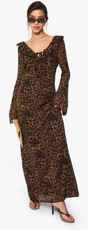 Leopard Chiffon Ruffle Shift Maxi-Jurk, Leopard - 36