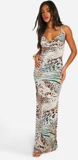 Leopard Cowl Neck Slinky Maxi Jurk, Leopard - 36
