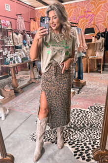 Leopard Denim Splitrok Bruin