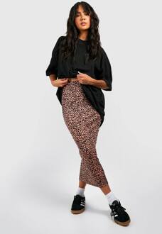 Leopard Geribde Midaxi Rok, Stone - 36