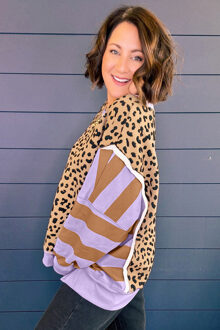 Leopard Kleurenblok Sweatshirt - maat XL Bruin