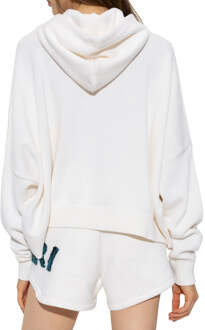 Leopard MA Bar-logo witte gebreide hoodie - maat S