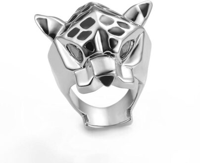 Leopard Man Vrouw Cocktail Verklaring Ring Groen Zirkoon Ogen Sieraden Size 6/7/8/9 7 / zilver