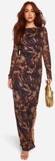 Leopard Mesh Low Scoop Rug Maxi Jurk, Leopard - 46