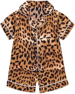 Leopard Pring Satijn Kids Pyjama Sets Peuter Kids Baby Jongens Meisjes Knop Pyjama Nachtkleding Tops Korte Outfits Kids Zijden Pyjama 0-12 Months