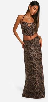 Leopard Print Bias Cut Maxi Rok, Leopard - 40