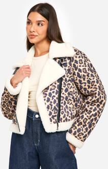 Leopard Print Cropped Aviator Jas Met Luipaardprint, Leopard - 36