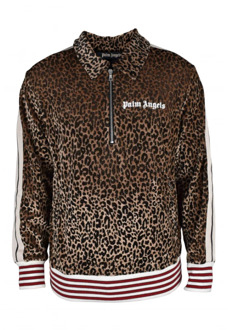Leopard Print Sweatshirt met Ritssluiting Palm Angels , Brown , Heren