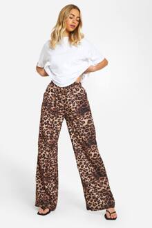 Leopard Wijde Pijp Broek Met Band In De Taille, Brown - 40