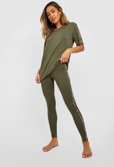 Leopard Zijstreep Loungewear Set, Khaki - 38