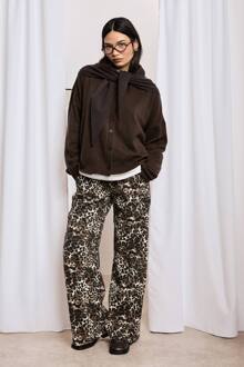 Leopardenprint Jeans Met Elastische Taille En Wijde Pijpen, Leopard - 36