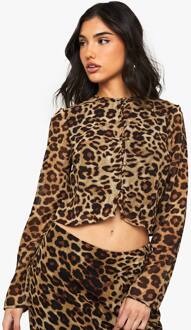 Leopardprint Crop Top Met Hoge Hals En Geweven Detail, Leopard - 38