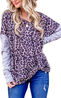 Leopardprint Lange Mouwen Top met Duimgaten Grijs