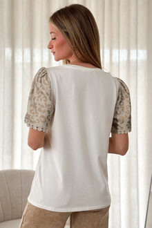 Leopardprint Puff Sleeve Top Ivoor