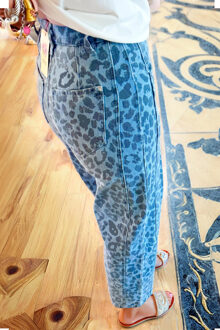 Leopardprint Relaxed Jeans Blauw