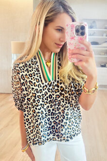 Leopardprint Top met Contrasterende Afwerking Wit