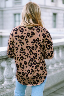 Leopardprint V-hals Gebreide Top Bruin