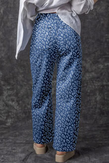 Leopardprint Wijde Pijpen Jeans Middelblauw