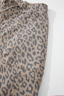 Leopardprint Wijde Pijpen Jeans Salie Groen