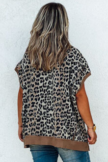 Leoprint Relaxed Fit Korte Mouw Top - maat XL Bruin