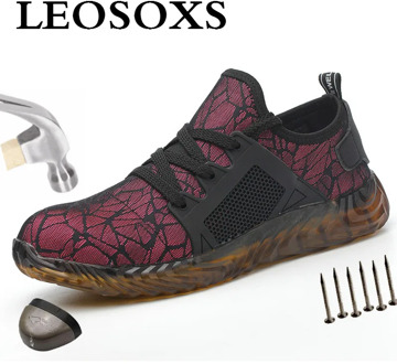 LEOSOXS 2020 Men's Outdoor Mesh Light Breathable Safety Sneakers Construction Safety Protective Working Sneakers Big Size 48