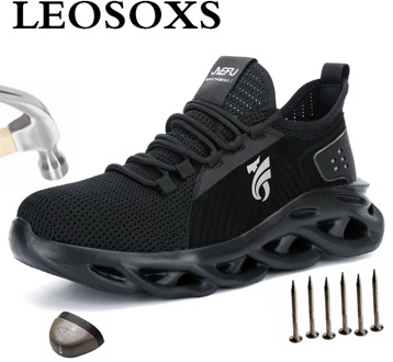 LEOSOXS Breathable Safety Shoes Men Boots Lightweight Reflective Working Protective Indestructible Mesh Sneakers Free shipping