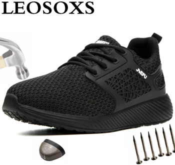 LEOSOXS Breathable Safety Shoes Men Boots Protective Reflective Non-slip Construction Safety Comfort Mesh Sneakers Big Size 48