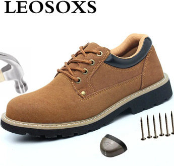 LEOSOXS Breathable Safety Shoes Men's Work Boots Indestructible Steel Toe Anti-smashing Camouflage Military Boots Free shipping