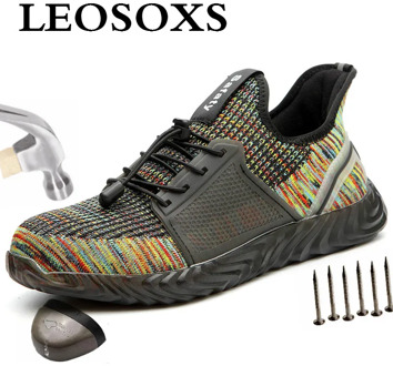 LEOSOXS Breathable Safety Shoes Men's Work Boots Protective Grid Deodorant Indestructible Comfort Construction Shoes Big Size 48