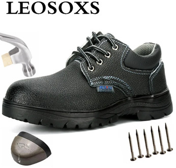 LEOSOXS New Men Steel Toe Work Safety Shoes Genuine Leather Puncture-Proof Protective Steel Mid Sole Men's Shoes Free Shipping