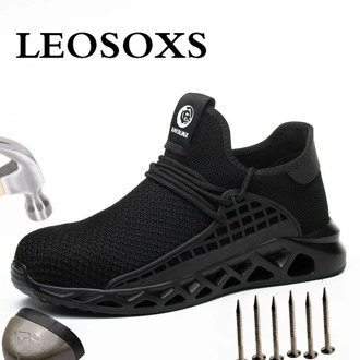LEOSOXS Safety Work Boots for Men Ultra-light Soft Bottom Breathable Lightweight Men and Women Casual Mesh Sneakers Big Size 48