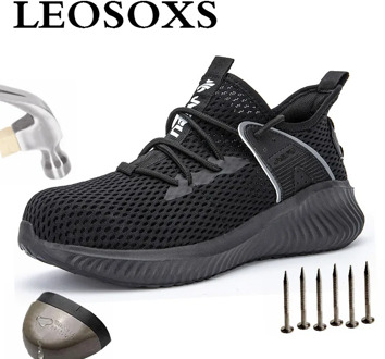 LEOSOXS Summer Breathable Safety Work Shoes Steel Toe Cap Outdoor Working Comfort Anti-static Men and Women Shoes Big Size 48