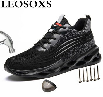 LEOSOXS Summer Breathable Safety Work Shoes Steel Toe Cap Puncture-Proof Air Mesh Ultra-light soft bottom Big Size Sneakers