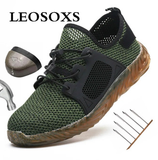 Leoxose Breathable Safety Shoes Men's Work Boots Steel Toe Anti-smashing Construction Safety Casual Mesh Sneakers Free Shipping