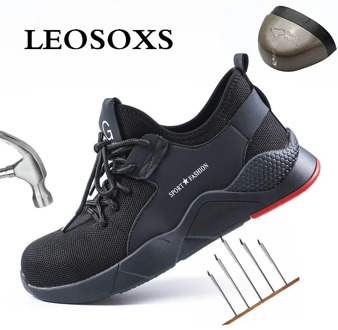 Leoxose Men's Outdoor Steel Toe Protective Anti Smashing Work Shoes Breathable Mesh Construction Safety Indestructible BigSize48