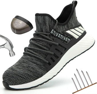 Leoxose Men Summer Breathable Boots Working Steel Toe Anti-Smashing Construction Work Sneakers Comfort Safety Protective Shoes