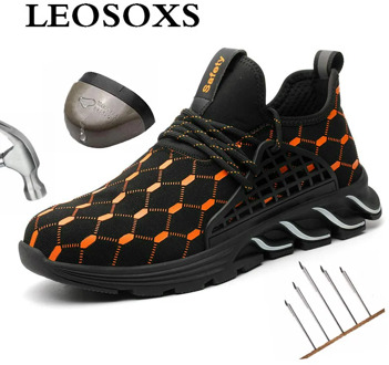 Leoxose Men Summer Breathable Boots Working Steel Toe Anti-Smashing Safety Work Sneakers Work Comfort Safety Construction Shoes