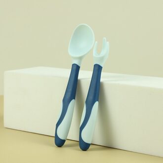 Lepel Voor Baby Gebruiksvoorwerpen Set Extra Voedsel Siliconen Lepels Peuter Leren Eten Training Buigbare Zachte Zuigeling Servies Blauw