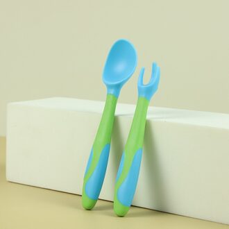 Lepel Voor Baby Gebruiksvoorwerpen Set Extra Voedsel Siliconen Lepels Peuter Leren Eten Training Buigbare Zachte Zuigeling Servies groen