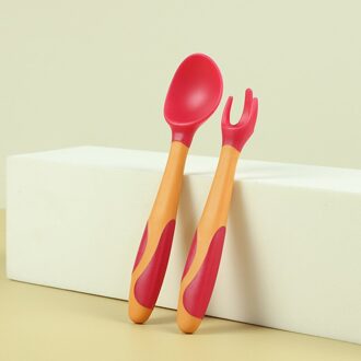 Lepel Voor Baby Gebruiksvoorwerpen Set Extra Voedsel Siliconen Lepels Peuter Leren Eten Training Buigbare Zachte Zuigeling Servies Rood