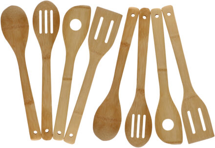 Lepels en spatel set - 8-delig - bamboe hout - keukengerei