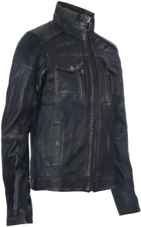 Leren Biker Distressed motorjas Zwart - 4XL