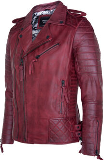 Leren Biker gewatteerde Brando motorjas - maat XL Bourgogne