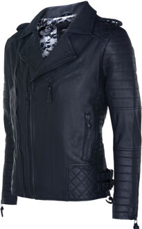 Leren Biker gewatteerde Brando motorjas Zwart - 4XL