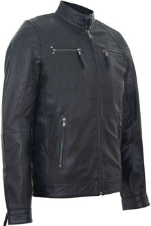 Leren biker racejack met rits - maat Blauw/marineblauw