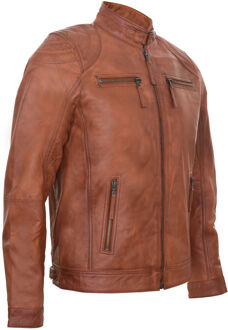 Leren biker racejack met rits - maat XL Bruin