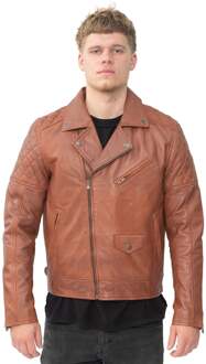 Leren bikerjack met kruisrits voor heren - Gibraltar Bruin - 3XL