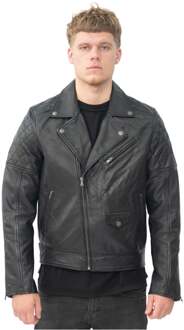 Leren bikerjack met kruisrits voor heren - Gibraltar - maat 4XL Zwart
