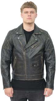 Leren bikerjack met kruisrits voor heren - Gibraltar Zwart - 3XL