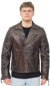 Leren bikerjack van Brando met dubbele kruisrits, Casablanca - maat S Bruin